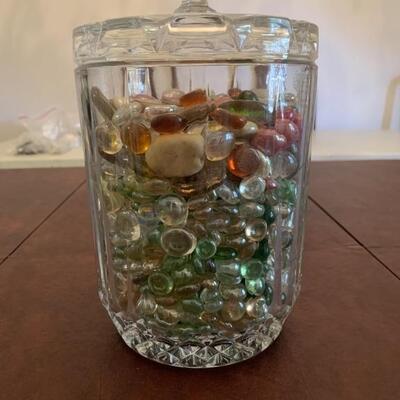 Crystal Lidded Biscuit Jar with Marbles and Stones