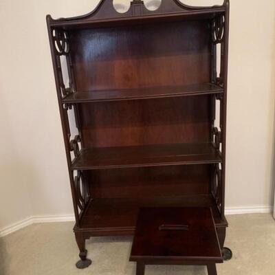 Traditional Cherry 4-Shelf Bookcase & Footstool