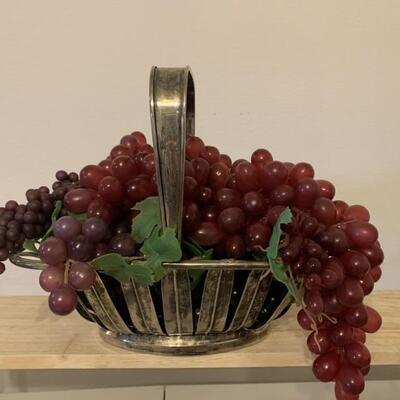 Silver-Tone Basket with Artificial Grapes