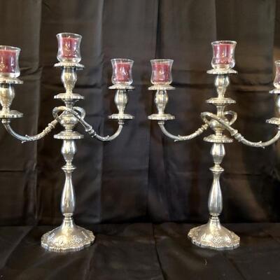 (2) Weighted Sterling Silver 3 Light Candelabras
English Rose pattern (2450) by Fisher Silversmiths
Each stands 17in
Each Candelabra...