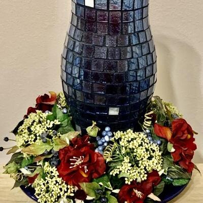 Mosaic Candle Holder in Faux Flower Ring on Bowl