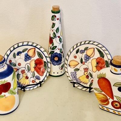 (5) Bright Pottery: 2 Plates & 3 Decanters
By Jay Import Company, Made in China
