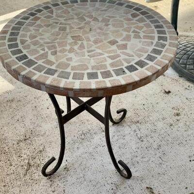 Concrete & Stone Outdoor Side Table with Iron Base