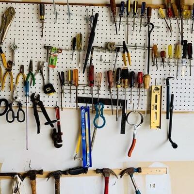 Wall of Tools - Multiple Hammers, Screw Drivers