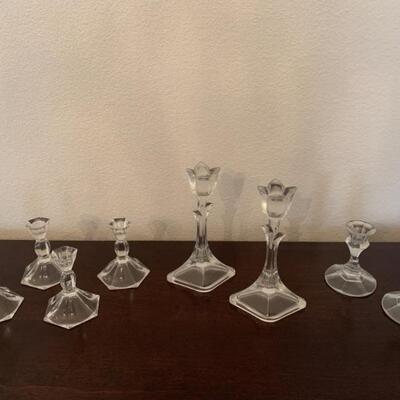 (8) Crystal Candlesticks: 1 Set of 4 & 2 Pairs
