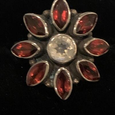 Nicky Butler Sterling Silver Ring with Red and Smoky Blue Stones. Weighs 5.4g. Marked NB 925 India. Size 6.75