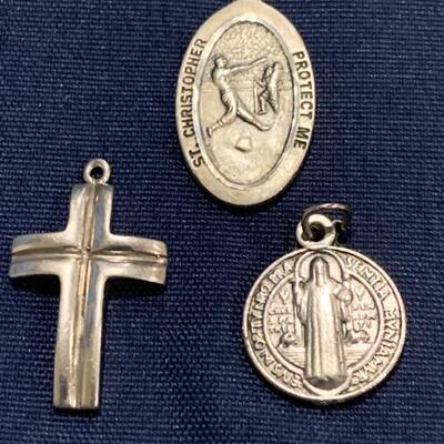 Three Sterling Silver Religious Pendants
