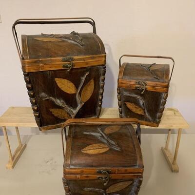 (3) Handled Wooden Nesting Storage Boxes