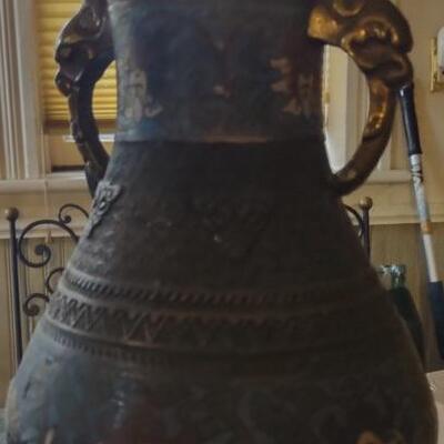 Antique Asian Bronze Inlaid Vase