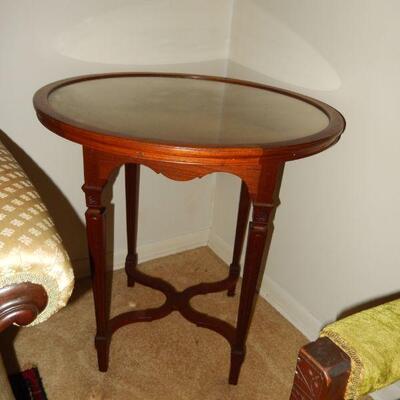 Antique round table with protective glass top - $125 