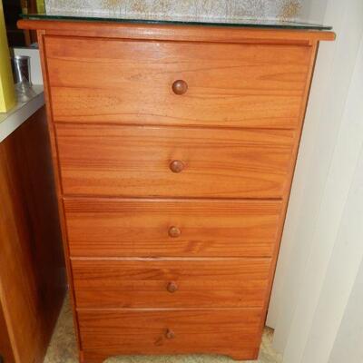 Light wood chest of drawers with protective glass top - $45 