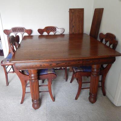 Antique square table with 4 chairs - $325 