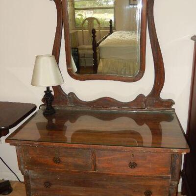 Antique vanity with protective glass top - $275