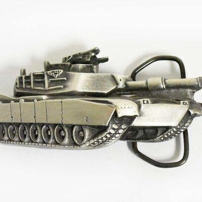 Vintage Military Army Tank Pewter Belt Buckle