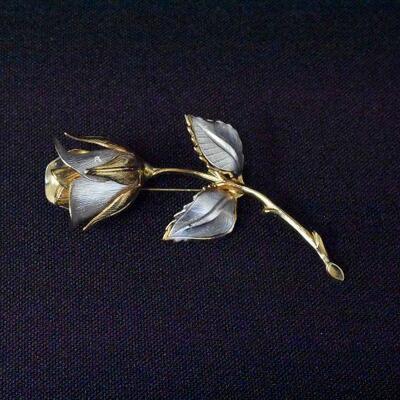 Giovanni Gold Plated Long Stemmed Rose Brooch