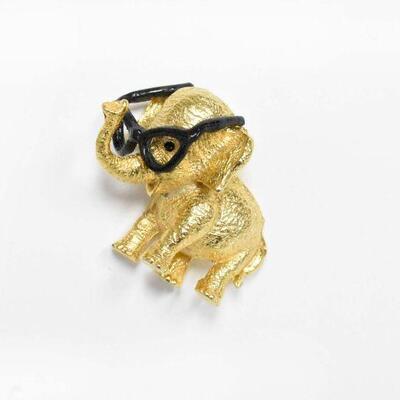 Vintage Whimsical Elephant Wearing Glasses Pin