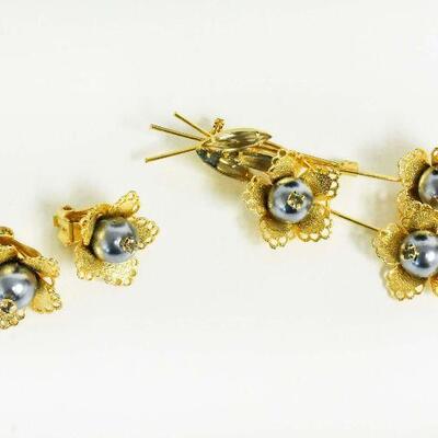 Floral Brooch & Clip-On Earring Set