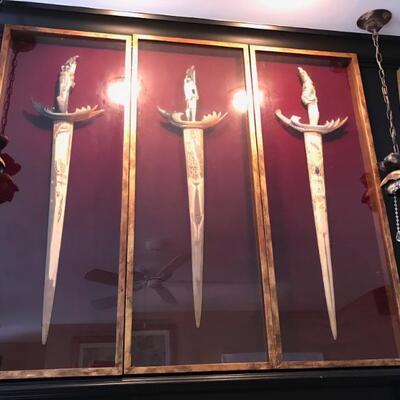 From Chile: framed hand carved swordfish bone and steer horn swords $595 each
6 for $3,000
6 available