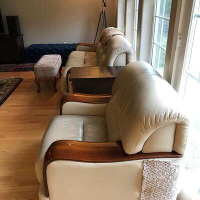Leather | Wood Oversized Chair
38" Length x 36" Wide x 34" Height

Leather Couch
76" Length x 36" Wide x...