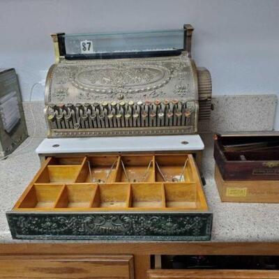 #2020 • Vintage National Cash Register And 2 Vintage Wooden Boxes