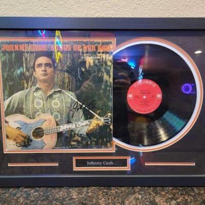 #1036 • Autographed Johnny Cash Songs of Our Soul Vinyl Record, Framed
