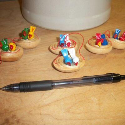 Vintage Wood Painted Birds on Nests