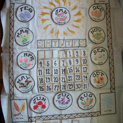 Cross Stitch Calendar with Changeable Months and Dates