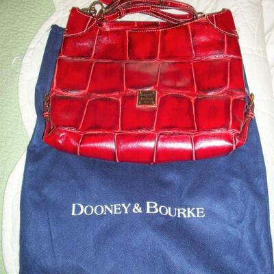 Dooney & Bourke Fredrica Red Embossed Croc Leather Crossbody Bag and Cloth Storage bag.