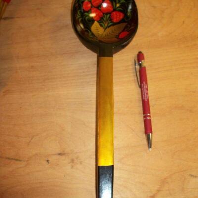 Large Vintage Russian Khokhloma Painted Wood Spoon