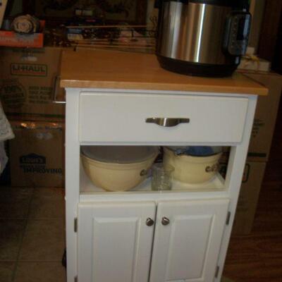 Small White with wood top Rolling Island Cabinet