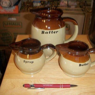 3pcs. Pancake/Waffle Serving set: Batter Pitcher ; Butter Pitcher ; Syrup Pitcher