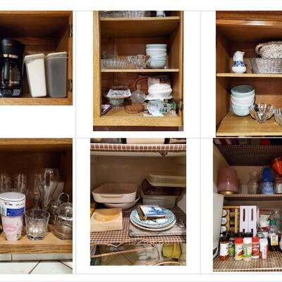 Kitchen servingware, coffee maker, Pyrex, etc.