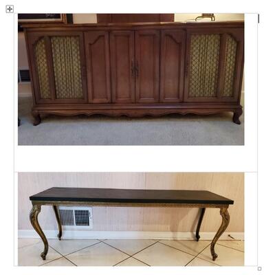 Scott Copley console and slate and brass entry bench