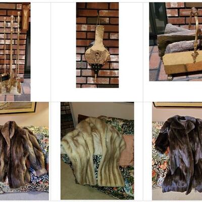Fireplace equipment and fur coats.