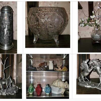 Franklin Mint pieces, more cut glass, trinkets. 