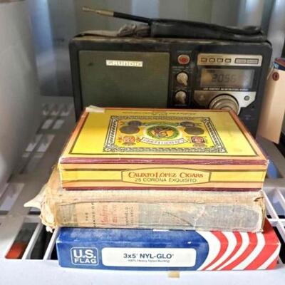 #4046 â€¢ Vintage Radio, U.S. Flag, America Book and Cigar Box