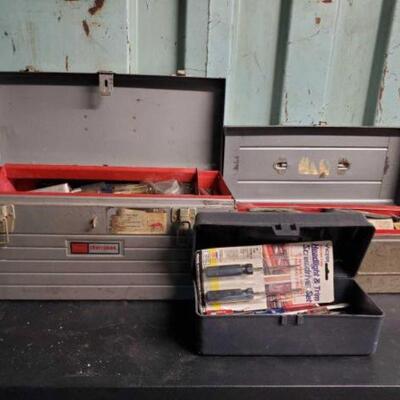 #3078 • 2 Metal Tool Boxs, 1 Plastic Tool Box, And Hand Tools: Brands Include Craftsman, Stanley, Phillips, And More