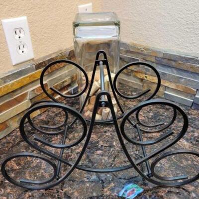 #2116 â€¢ Wine Rack and Glass Jar with Corks