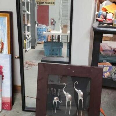 #2252 â€¢ Tall Mirror And Elephant Wall Art: Measurements Range Approx 23"x23"-20"x50"