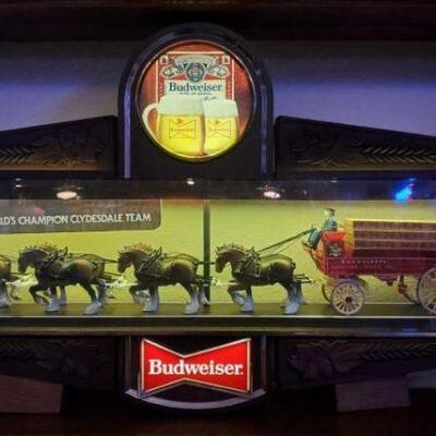 #2218 â€¢ Budweiser Illuminated Clydesdale Two Sided Bar Clock
