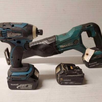 #5256 • Makita Driver, Reciprocating Saw, And One Extra Battery