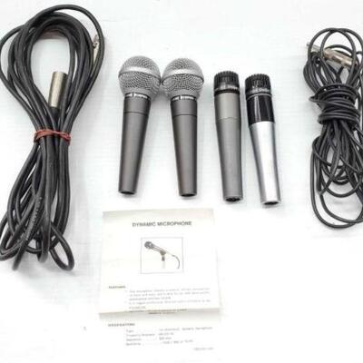 #2556 â€¢ (4) Microphones with Cables Includes (2) Voice Craft Uni-Directional Dynamic Microphone DM-600, Professional Shure Microphone...