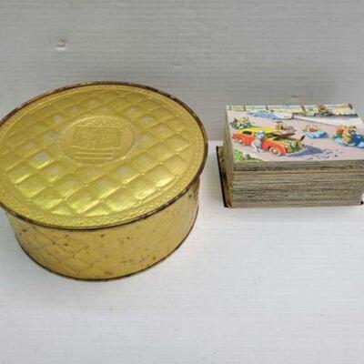 #2202 â€¢ Vintage Alma Cat Post Cards And County Inn Tin