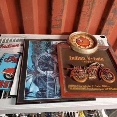 #6520 â€¢ Indian Motorcycle Clock And Signs