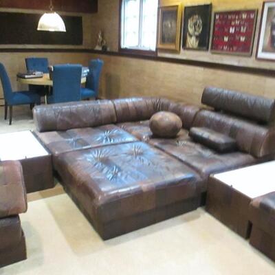 B & B America Italian Wonderful Section Leather Comfortable Sofa with Reversible Storage Compartments 
