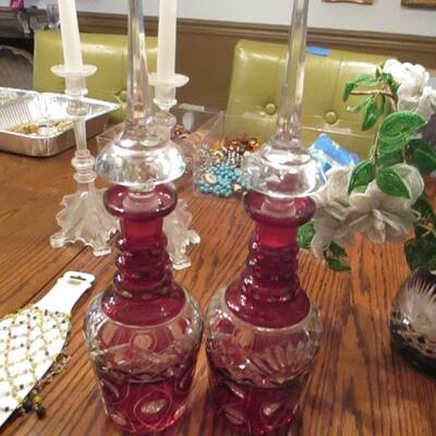 Bohemian Etched Glass Decanters  