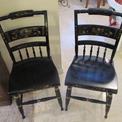VINTAGE BLACK HAND STENCILED HITCHCOCK CHAIRS - VERY ELEGANT