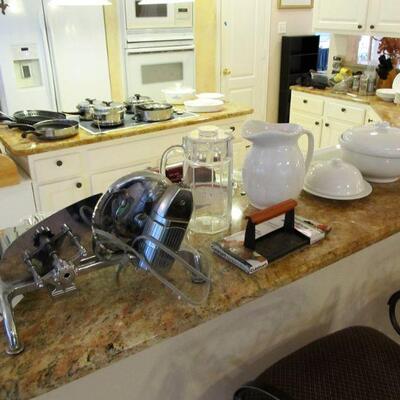 VINTAGE CHROME MEAT & CHEESE SLICER, CUISINART BACON PRESS, JCP KITCHENWARE