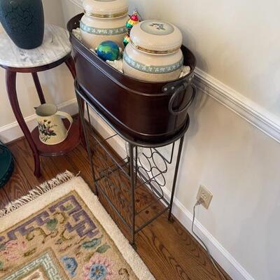 Marble top corner table and wine rack 