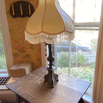 Cast Victorian Lamp 33" tall has mate in another room ( red shade)
